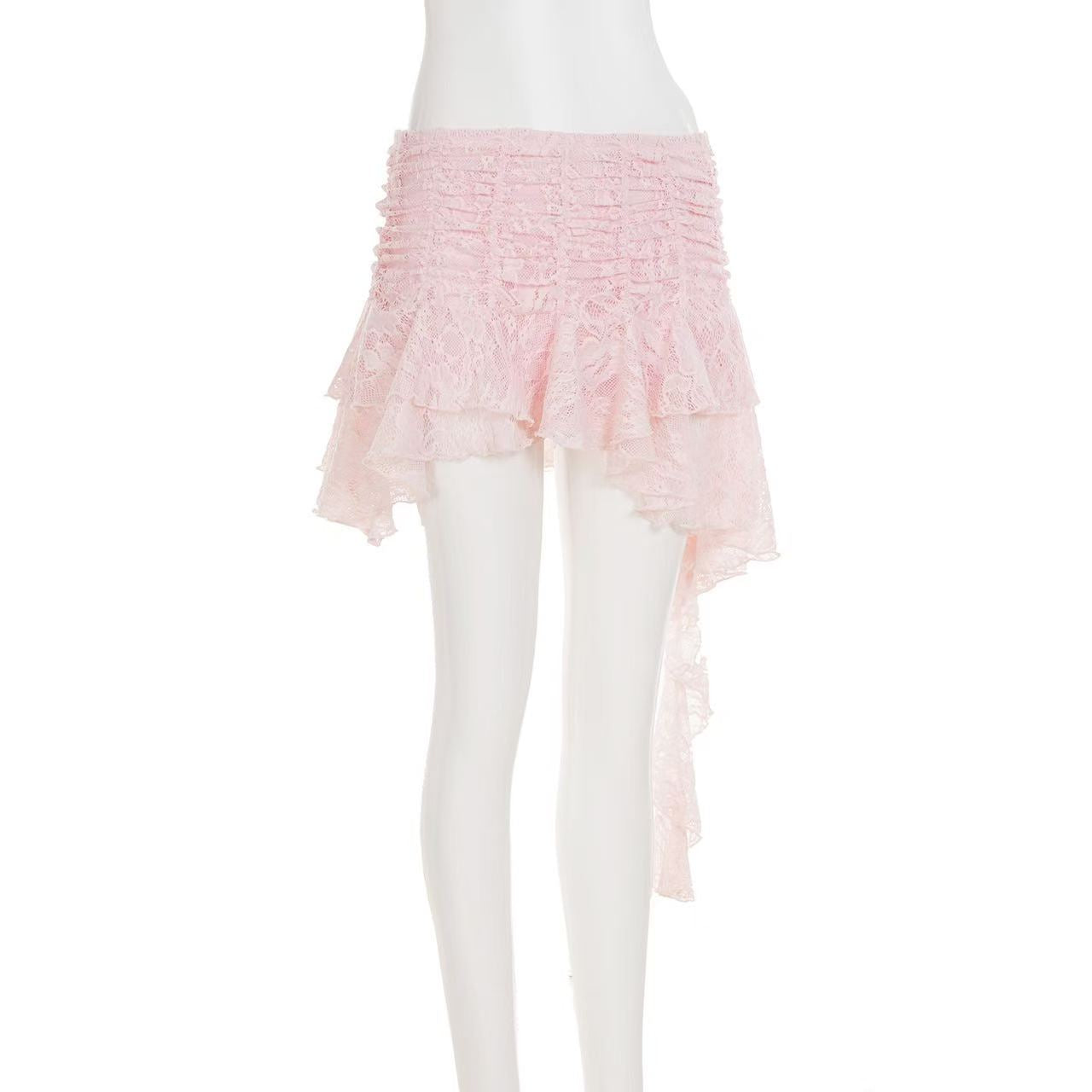 1ae09738b216d77d9e598379efdb0d51 RUCHED LACE ASYMMETRIC MINI SKIRT FOR PARTY