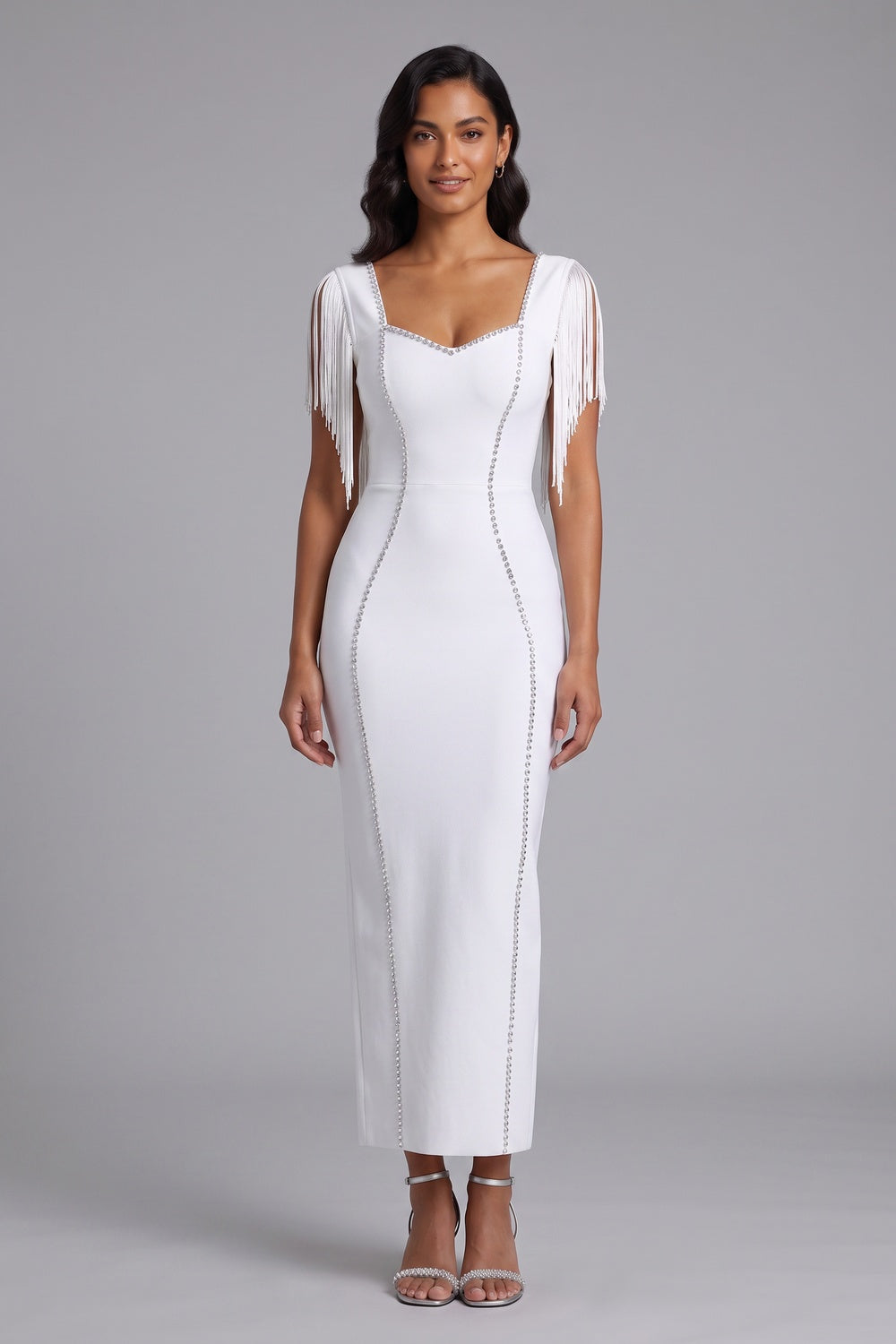 1bb7697a8a0bfce6 WHITE STRETCH KNIT SHEATH DRESS FOR WORK & EVENTS