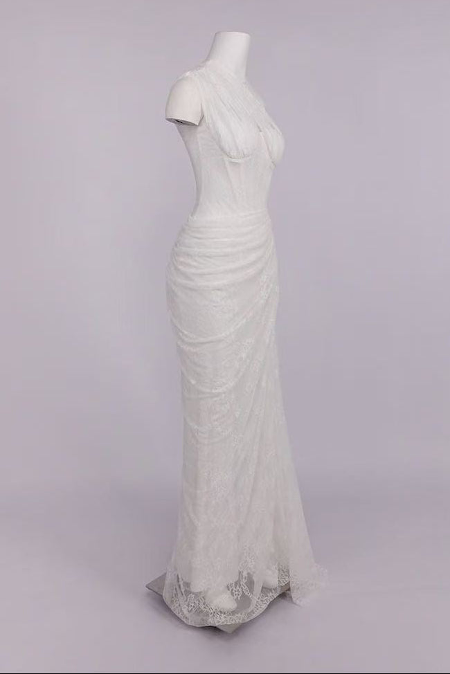 1e8641d3de7528642c50b7849eb722be WHITE LACE ONE-SHOULDER COLUMN GOWN