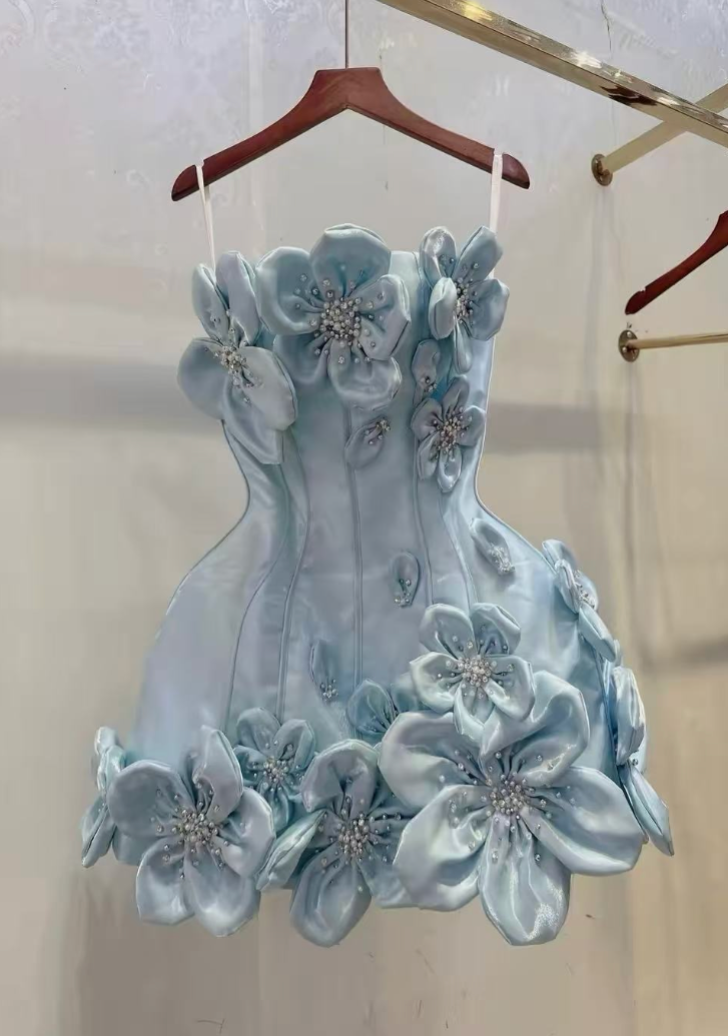 1f099abb45da0cdfa67a4999f2074a92 LIGHT BLUE 3D FLORAL BODYCON DRESS FOR COCKTAIL