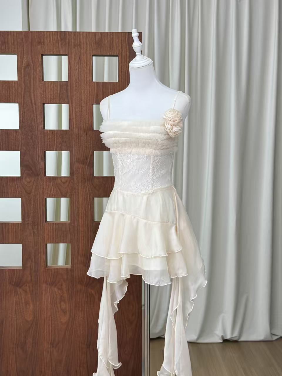 1ff88cfbbb583ac79d87ecebdef76cce SPAGHETTI STRAP LACE CORSET HIGH-LOW RUFFLE MINI DRESS