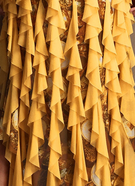2025-04-21-nicola65499 GOLDEN COIN VINTAGE HALTER RUFFLE CHIFFON MIDI DRESS