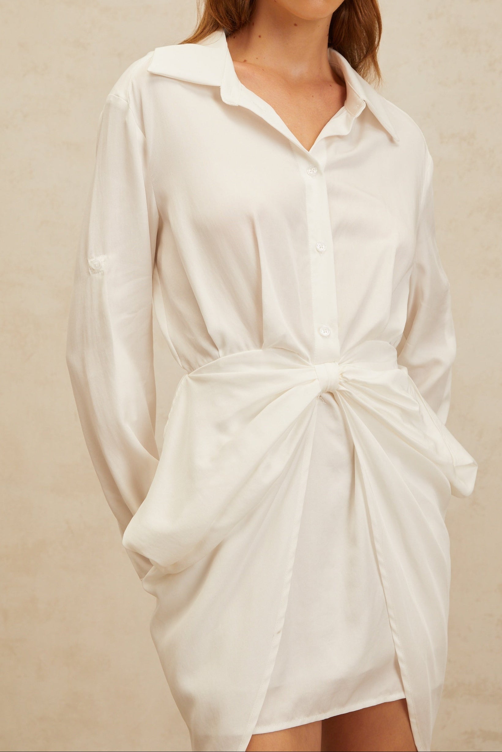 2025-6-07_51934 COLLARED WRAP TWIST MINI DRESS, LONG SLEEVE