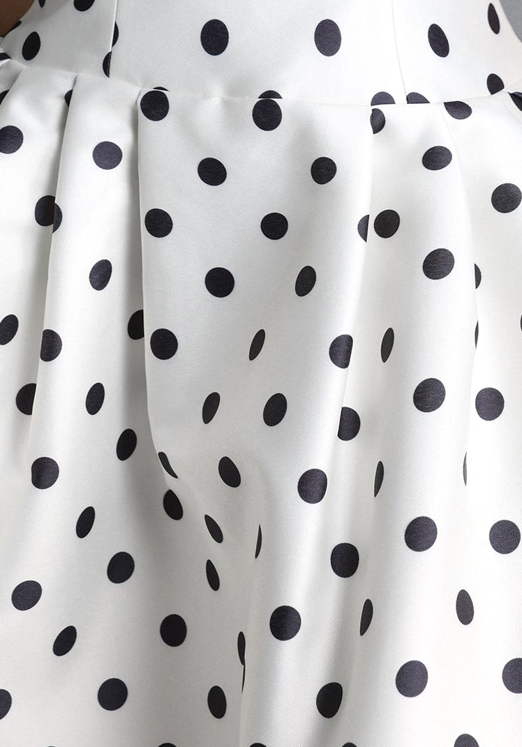 2026-03-17-patrycja219604 WHITE BLACK POLKA DOT SATIN SQUARE NECK SLEEVELESS FIT & FLARE MINI DR