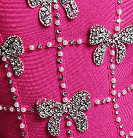 2026-03-31-luiza228972 HOT PINK RHINESTONE BOW BODYCON MINI DRESS