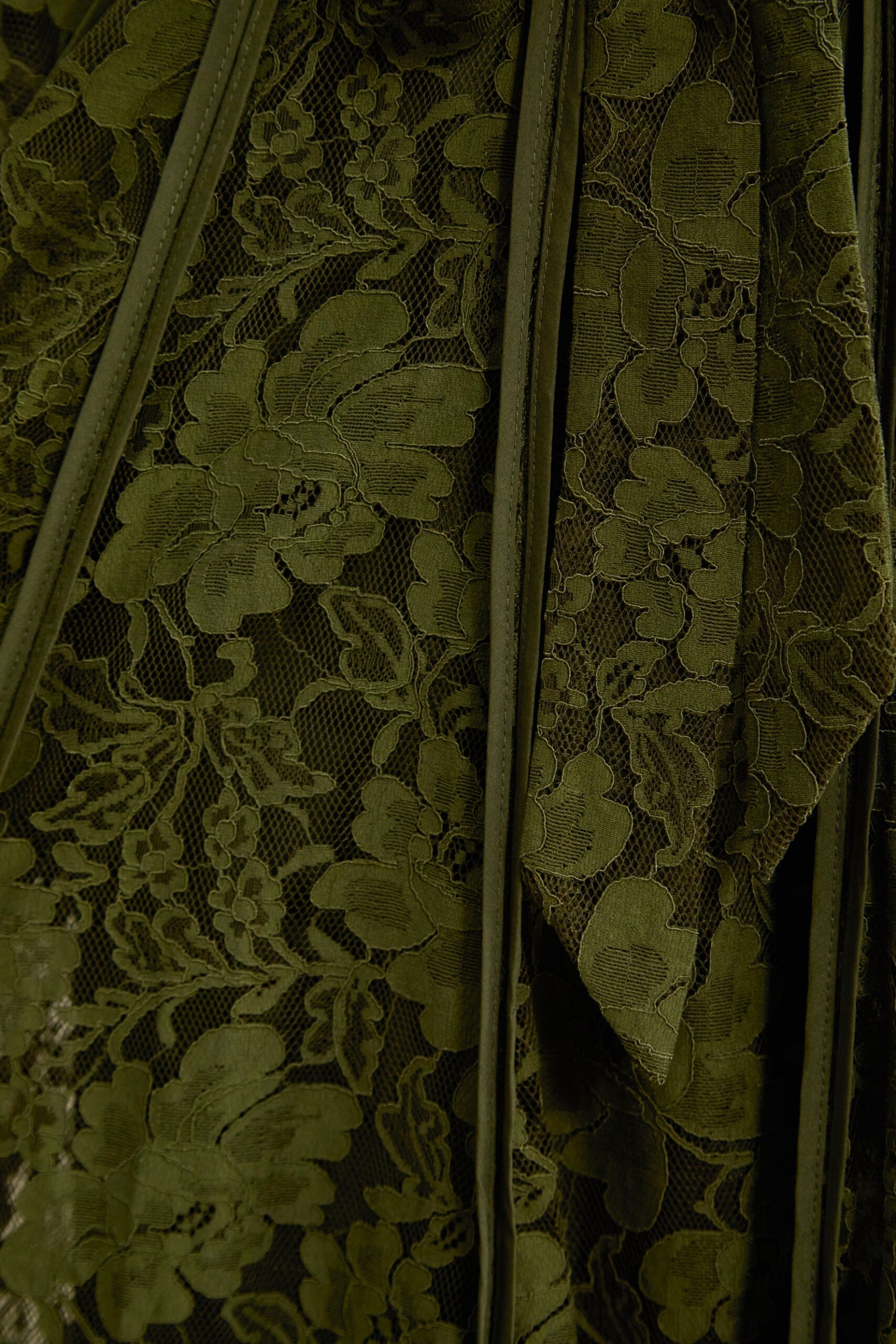 2026-0310-16-11593-_2 OLIVE FLORAL LACE HIGH NECK BELL SLEEVE MAXI DRESS