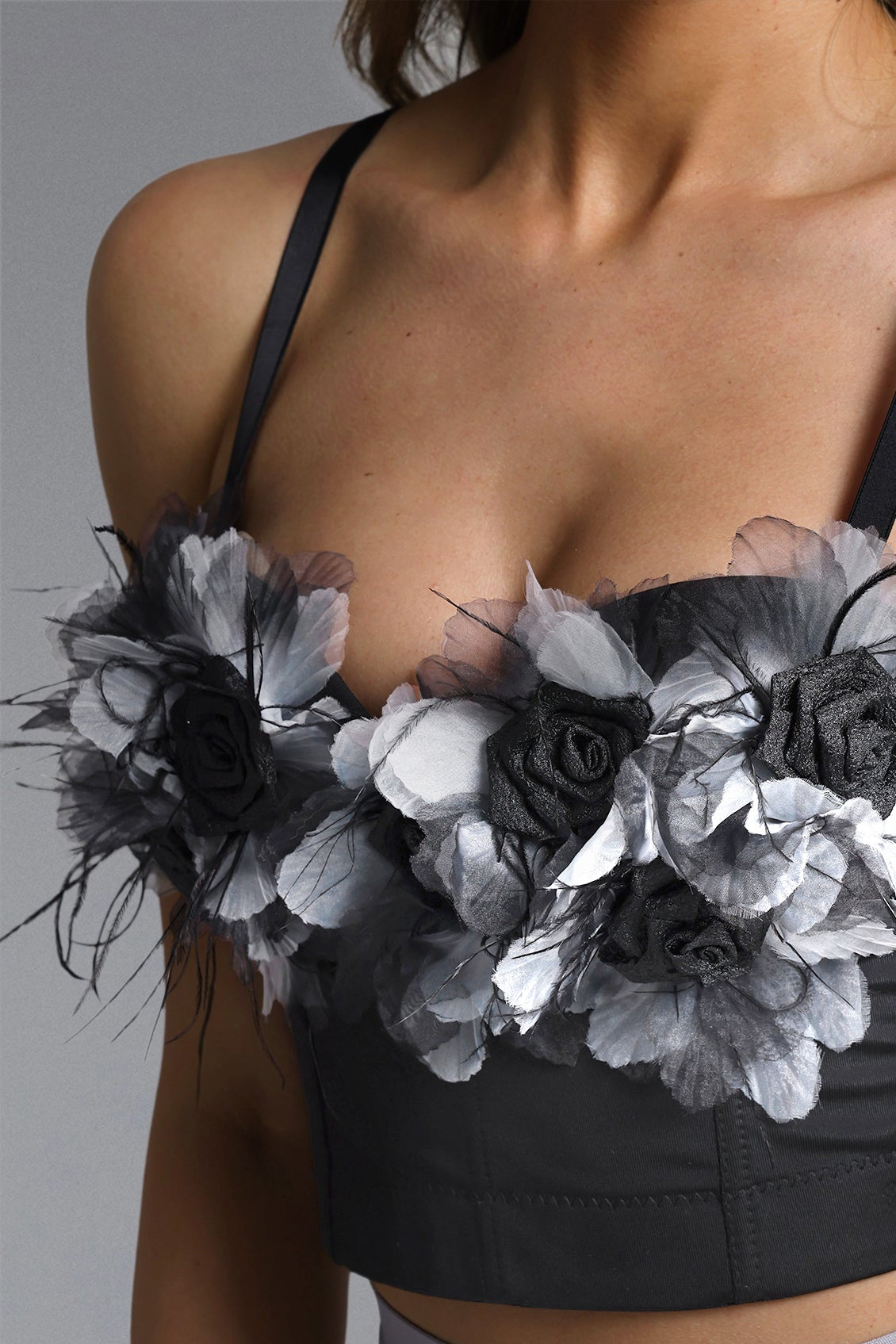 3D FLORAL FEATHER CORSET CROP TOP FOR WEDDING