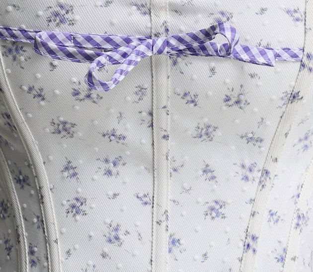 2026-04-14-maysa238036_471efb4b-e7f5-4675-aa89-b755255daf98 WHITE PURPLE FLORAL GINGHAM BOW STRAPLESS CORSET & MINI SKIRT TWO-PIEC