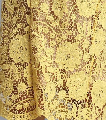LEMON FLORAL LACE PEPLUM MIDI DRESS W/ LAPEL COLLAR
