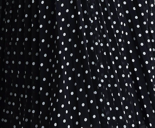 2026-04-14-maysa240113 BLACK WHITE POLKA DOT CRISSCROSS STRAPPY CUTOUT PLEATED MIDI DRESS