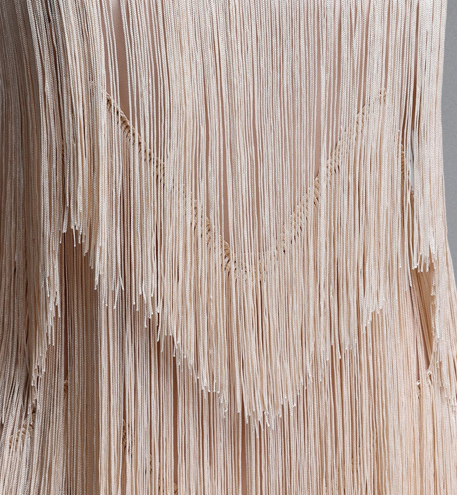 2026-05-15-melina255739 CHAMPAGNE FRINGE V-NECK MAXI PARTY DRESS