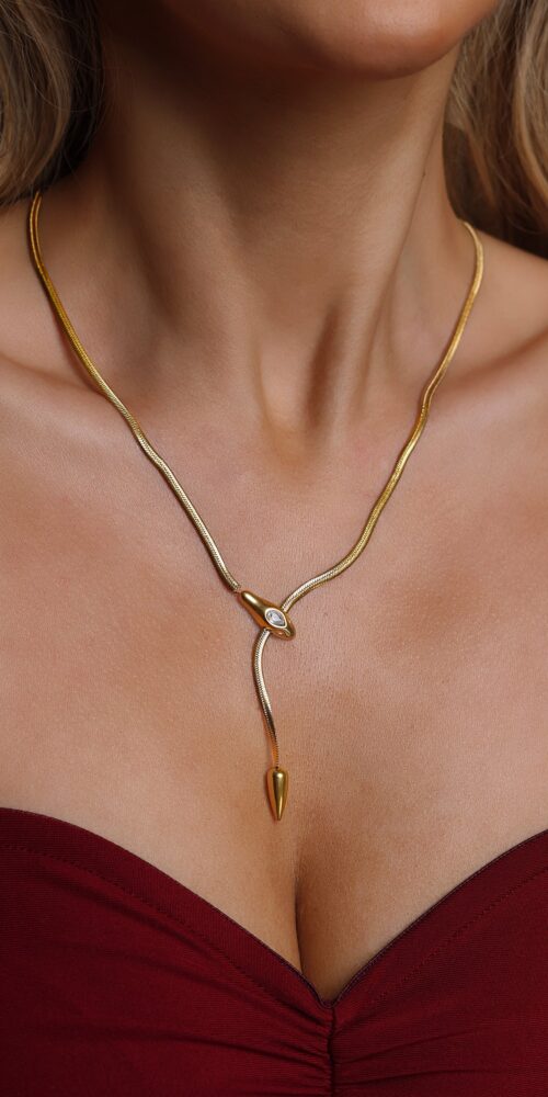 2026-05-15-melina258031 GOLD SNAKE HERRINGBONE LARIAT Y-NECKLACE | WEDDING BRIDAL