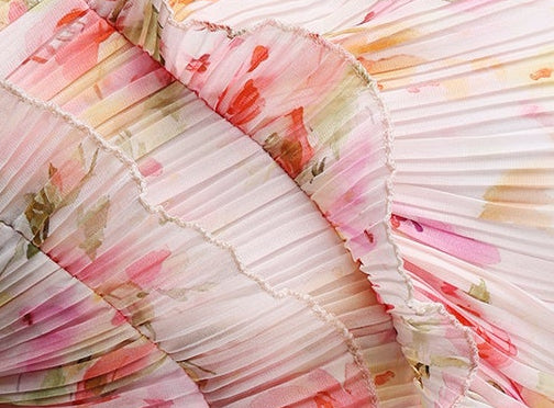 2026-05-27-alba267186 PASTEL PINK FLORAL PLEATED HALTER RUFFLE HIGH SLIT MAXI DRESS