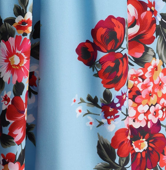 2026-05-27-alba267288 LIGHT BLUE LARGE RED FLORAL WIDE STRAP SWEETHEART FLOWY MIDI DRESS