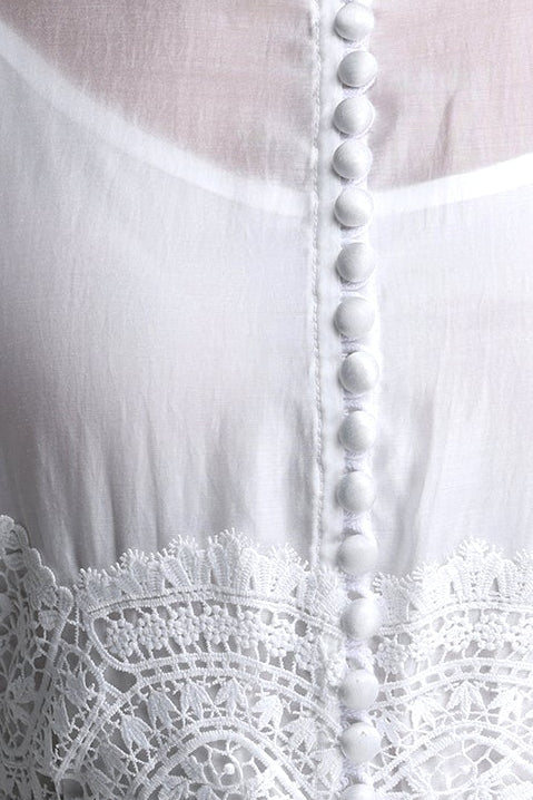 2026-06-09-maysa270628 WHITE MANDARIN COLLAR PUFF SLEEVE TIERED LACE MIDI DRESS