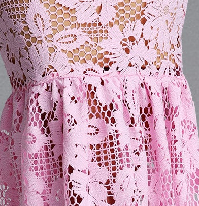 PINK LACE MERMAID MIDI DRESS, SCALLOPED NECK, SPAGHETTI STRAP