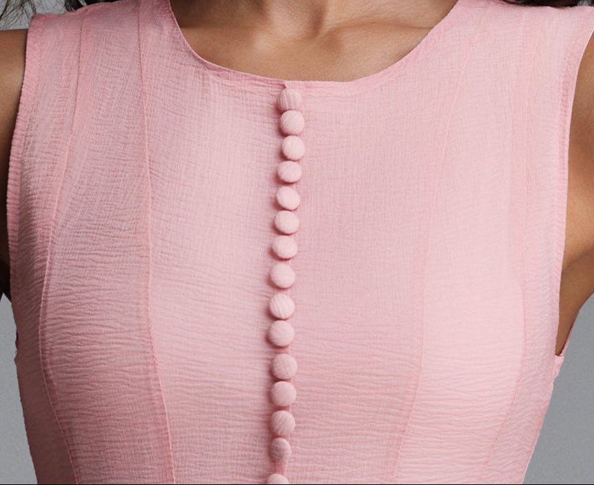 2026-06-09-maysa271550 BLUSH PINK SLEEVELESS CREW NECK MIDI DRESS WITH BUTTON FRONT & RUFFLE HEM