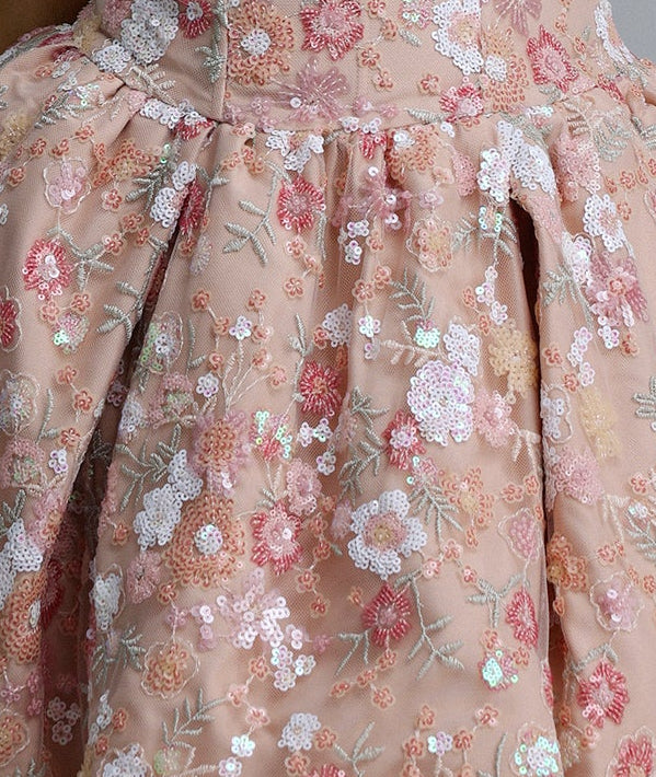 BLUSH PINK TULLE SEQUIN FLORAL CORSET MINI DRESS