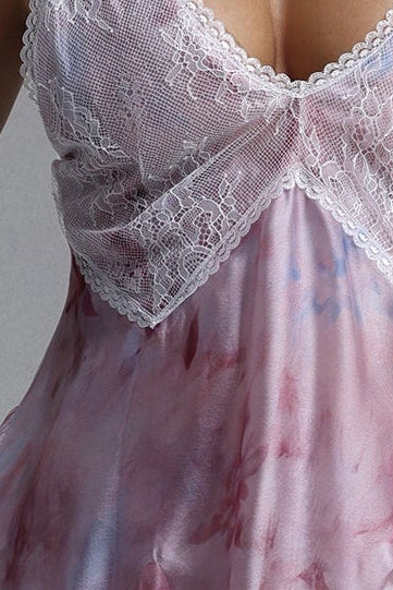 2026-06-18-alba278385 PINK WATERCOLOR FLORAL LACE V-NECK RUFFLE MAXI DRESS