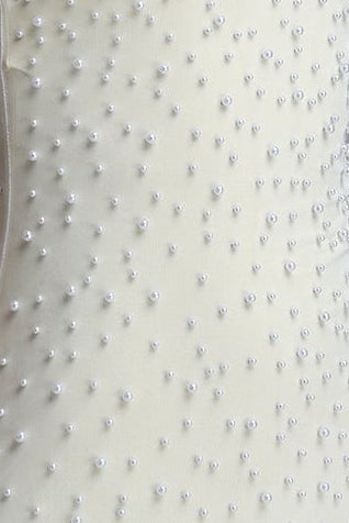 WHITE BEADED MERMAID GOWN SLEEVELESS CUTOUT PEARL MESH MAXI