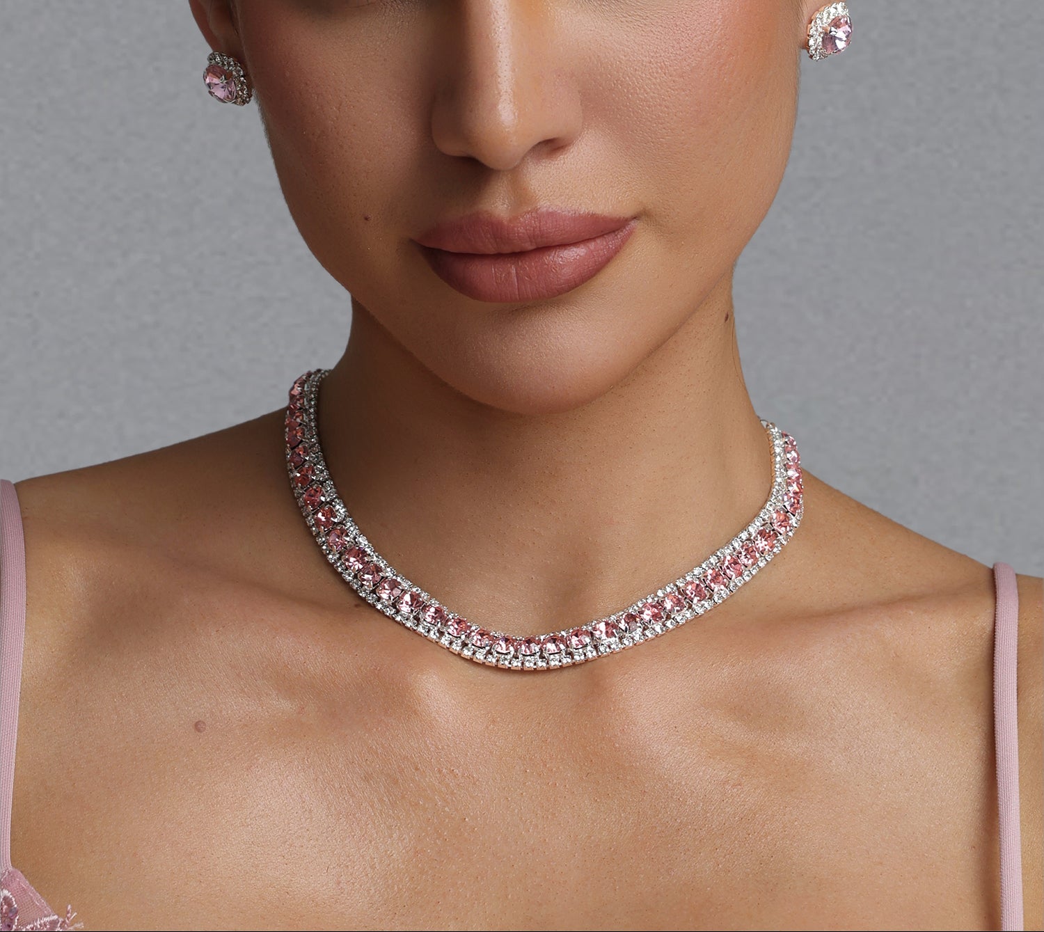2026-06-24-andrea-m282551 PINK CRYSTAL CHOKER & STUD EARRING SET FOR PARTY