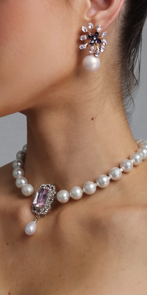 2026-06-24-andrea-m282700 PINK CRYSTAL PEARL CHOKER, RECTANGLE NECKLACE FOR PARTY