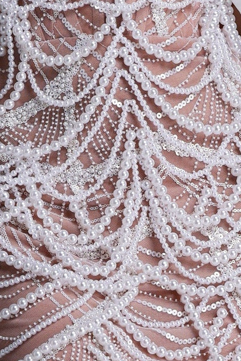 2026-06-29-maysa283543 OFF SHOULDER ORGANZA PEARL MINI BODYCON DRESS