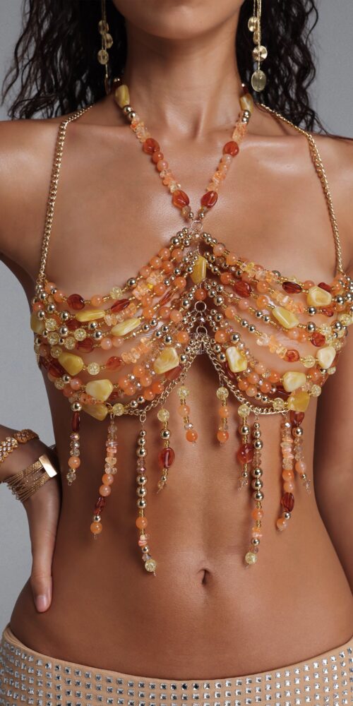 AMBER AGATE HALTER TASSEL BODY CHAIN TOP