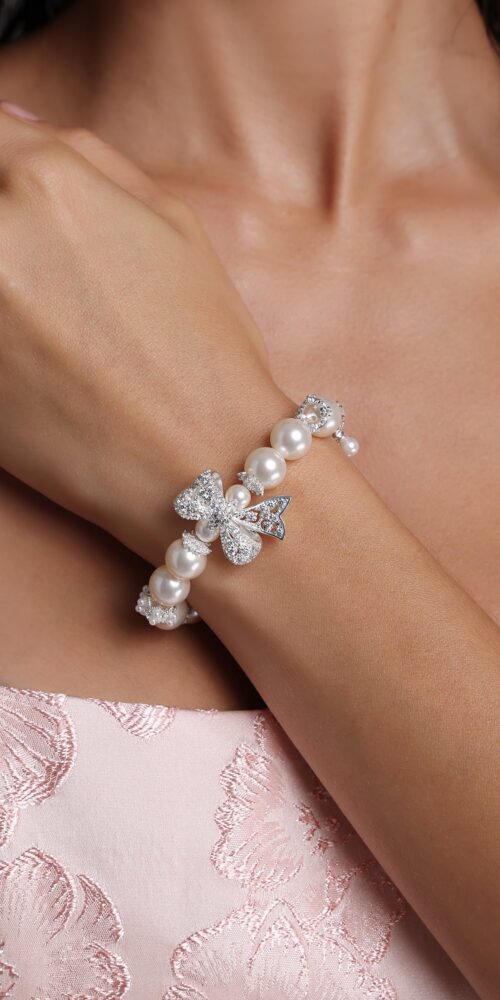2026-06-29-maysa284459 RHINESTONE BOW PEARL BEADED BRACELET, EVENING PARTY
