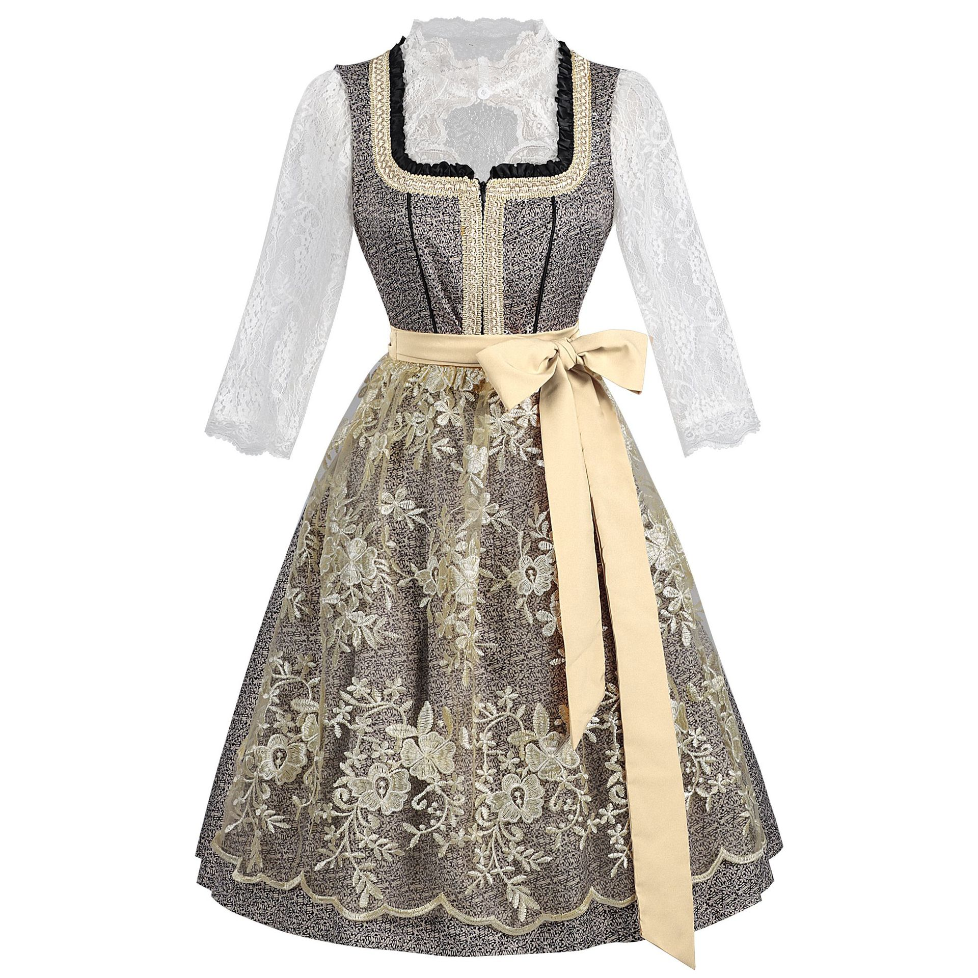 2026-08-07_135130_341 GREY-BROWN MELANGE JACQUARD FIT-AND-FLARE DIRNDL SET