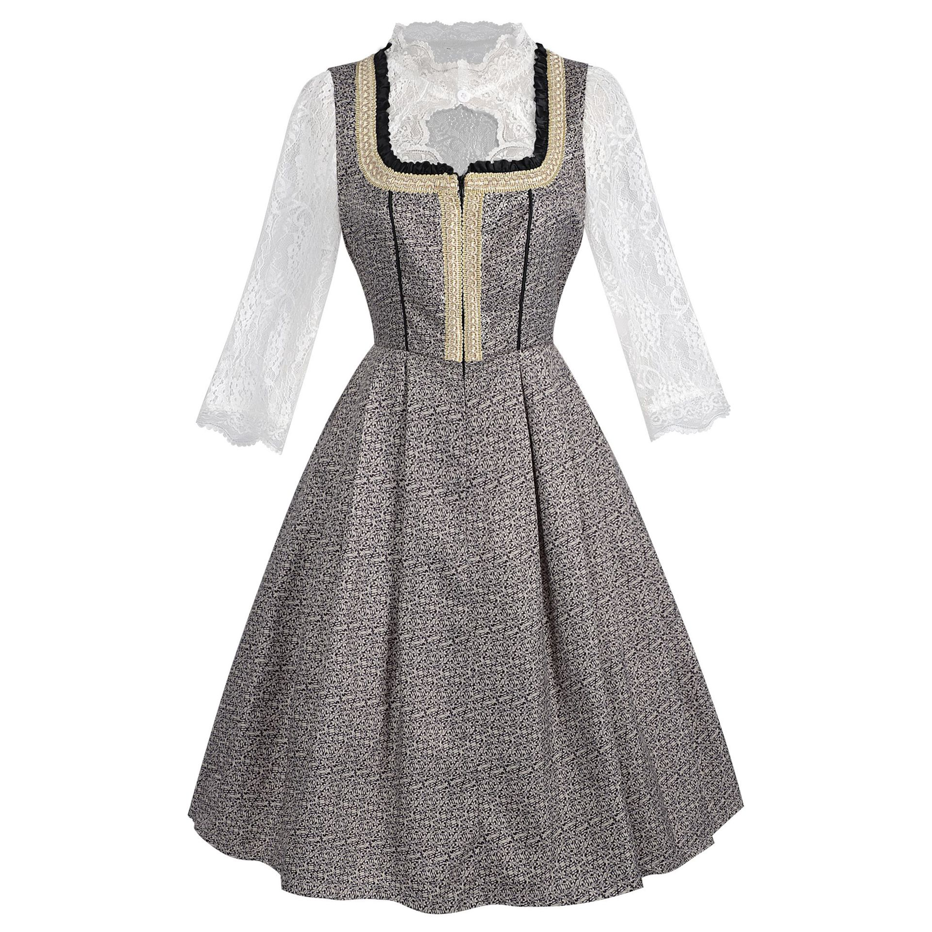 2026-08-07_135134_971 GREY-BROWN MELANGE JACQUARD FIT-AND-FLARE DIRNDL SET