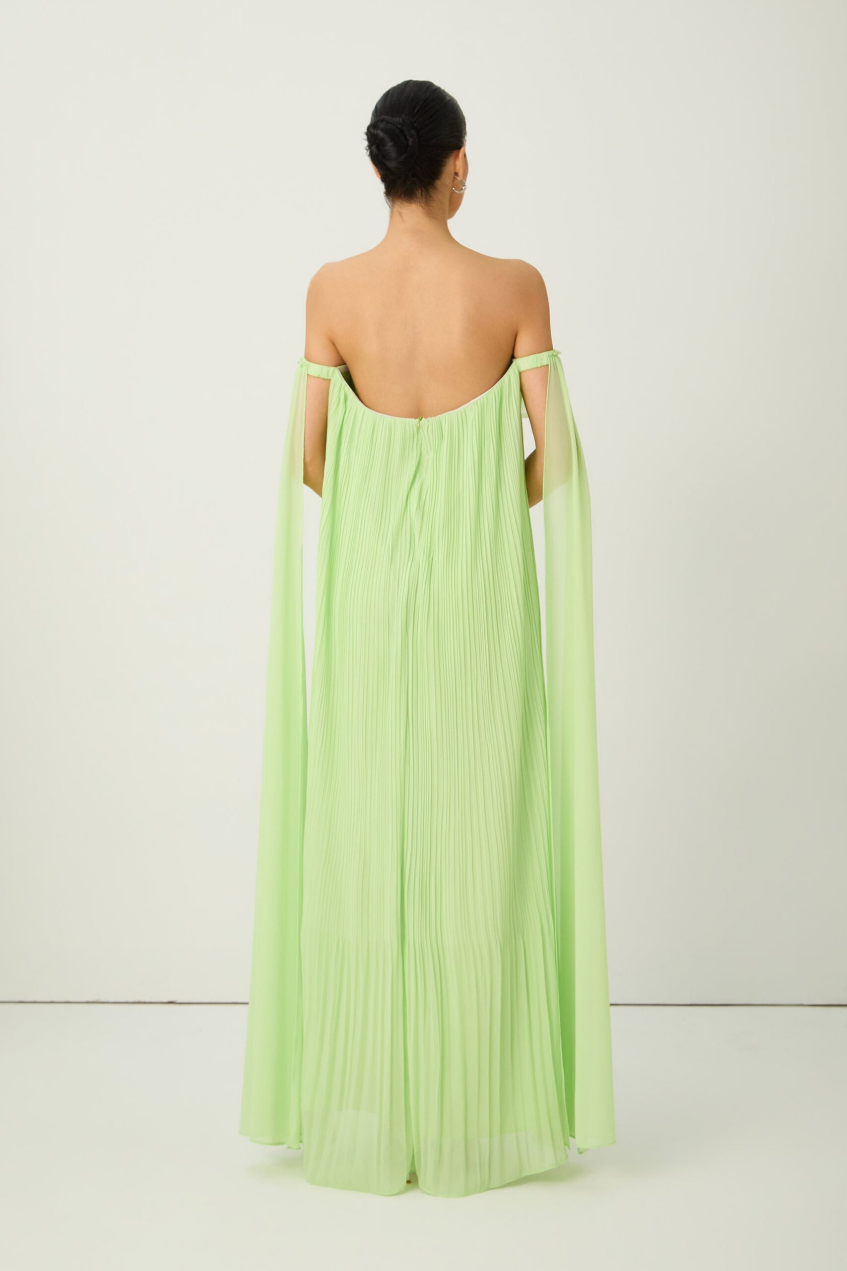 2026-2-6-ana-lookbook6720 LIGHT GREEN 3D FLOWER OFF-SHOULDER PLEATED CHIFFON EVENING GOWN