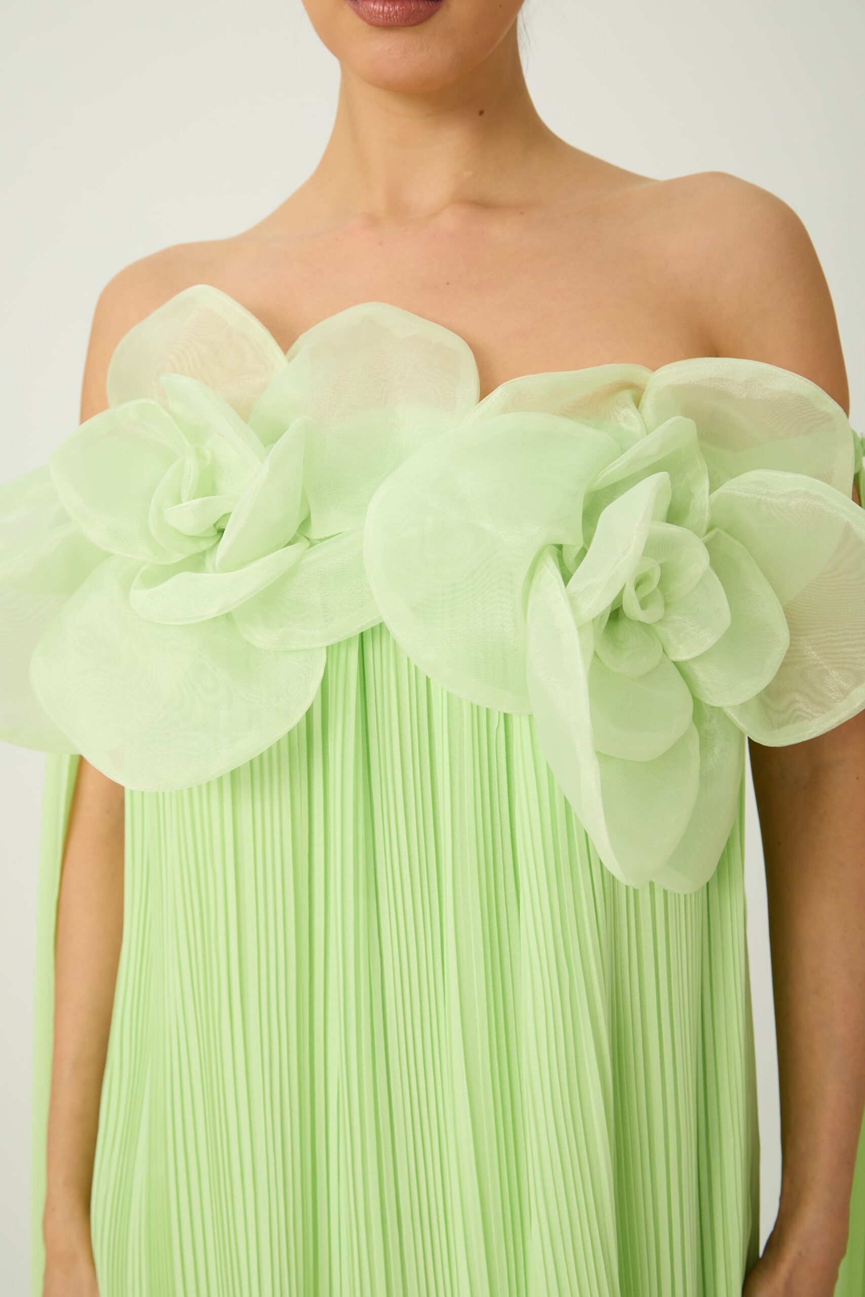2026-2-6-ana-lookbook6747 LIGHT GREEN 3D FLOWER OFF-SHOULDER PLEATED CHIFFON EVENING GOWN