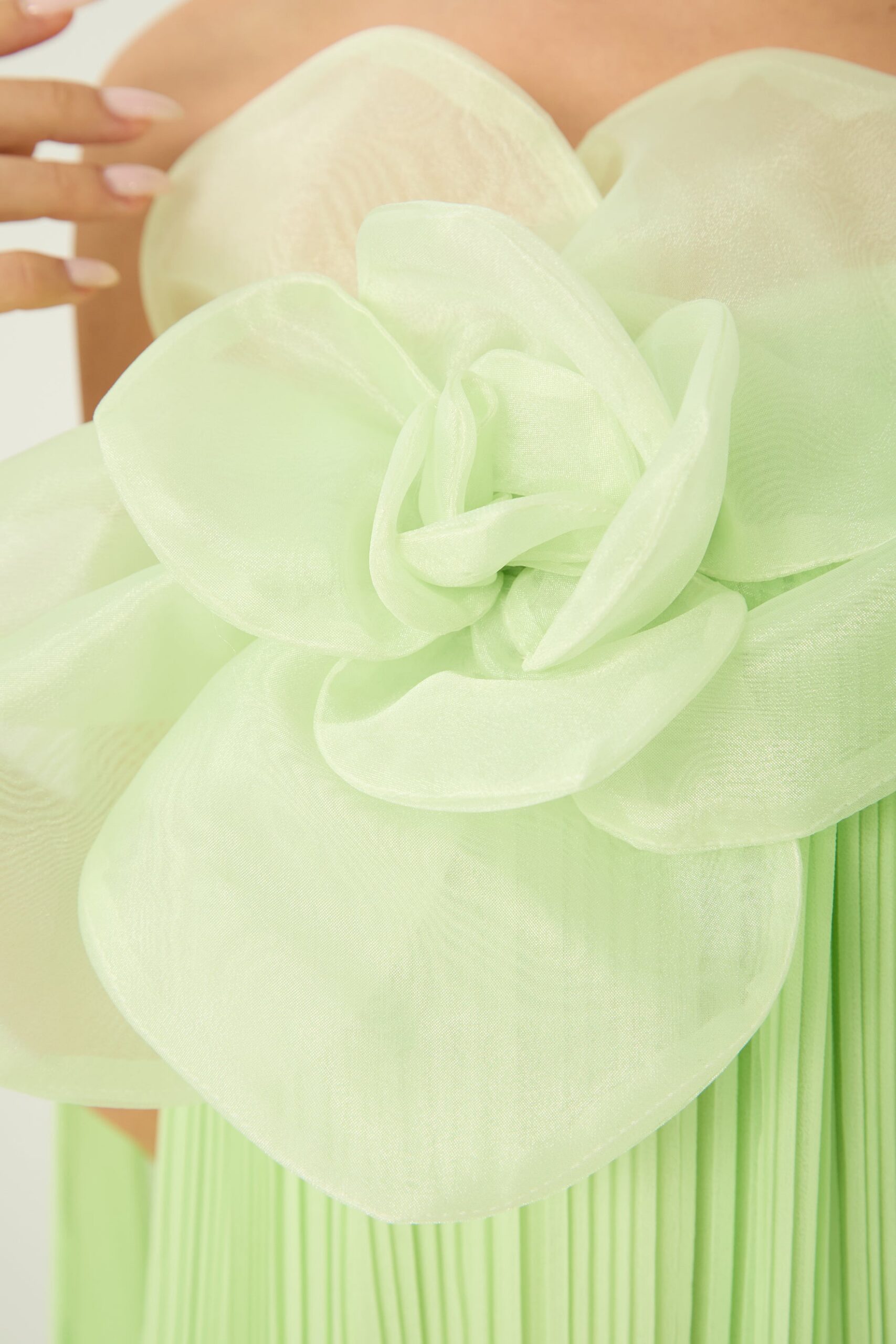 2026-2-6-ana-lookbook6748 LIGHT GREEN 3D FLOWER OFF-SHOULDER PLEATED CHIFFON EVENING GOWN