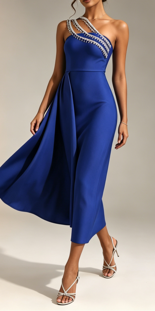 20260709171228_289_34 ROYAL BLUE ONE SHOULDER FRINGE RHINESTONE SLIM MIDI DRESS