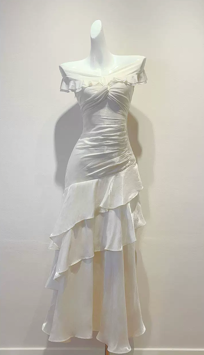 20260716164311_308_34 OFF SHOULDER TWIST RUCHED TIERED RUFFLE SATIN MAXI DRESS