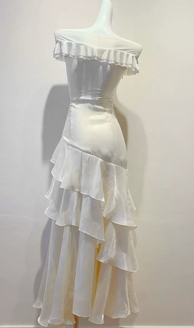 20260716164311_309_34 OFF SHOULDER TWIST RUCHED TIERED RUFFLE SATIN MAXI DRESS