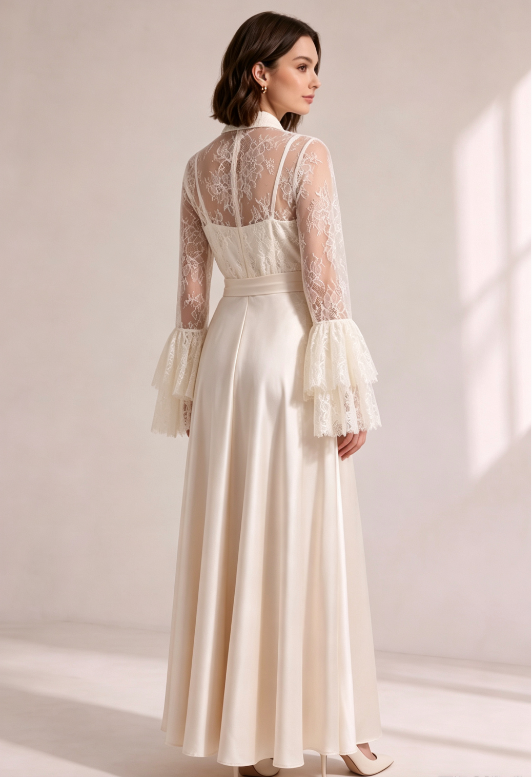 20260803164354_366_34 CREAM LACE FLARE SLEEVE SATIN CAMI BELT WIDE LEG MAXI SET