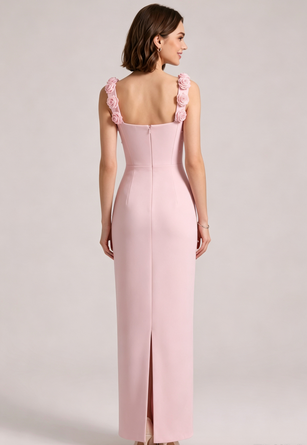 PINK 3D ROSE PEARL BEADED MERMAID MAXI GOWN