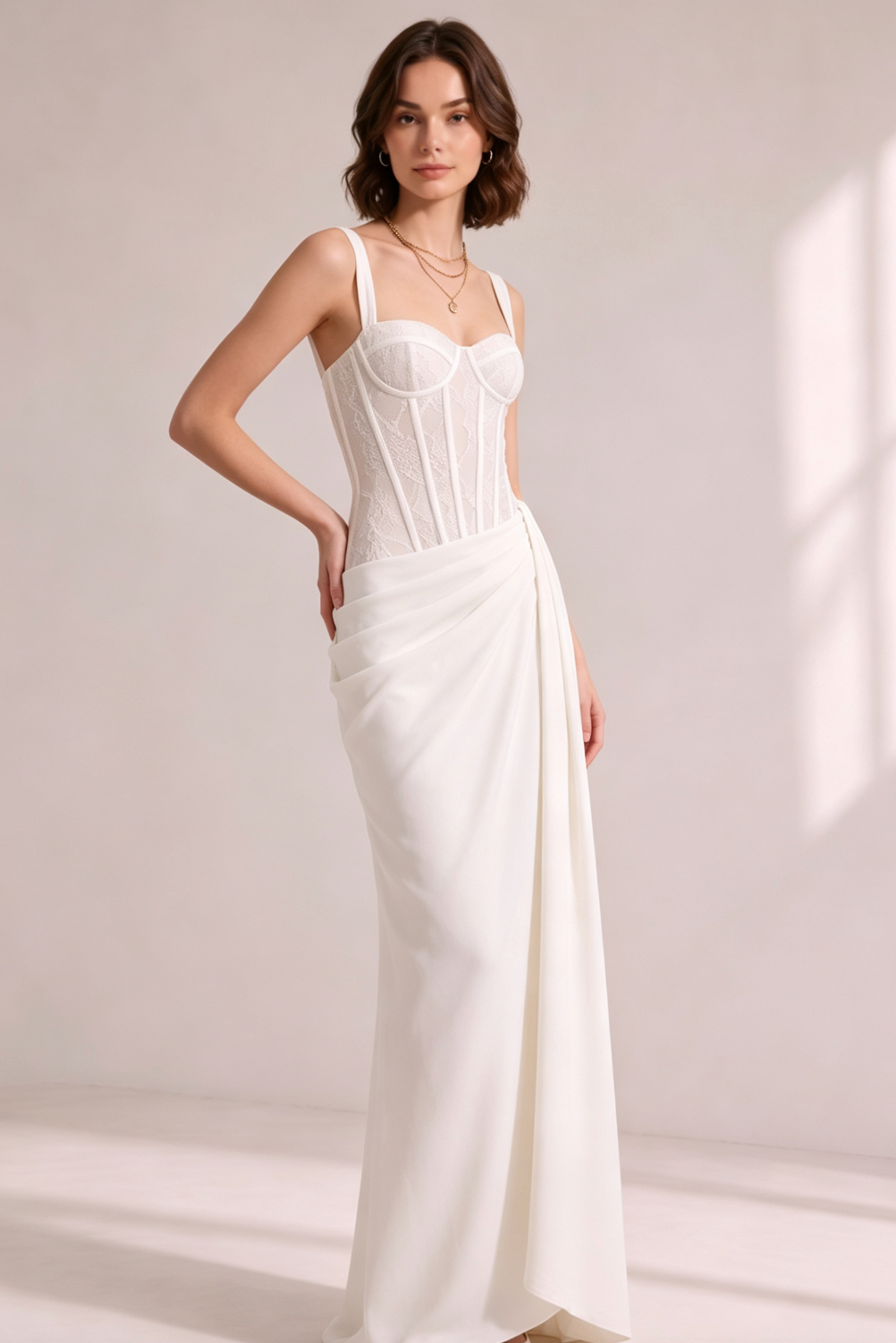 20260804143733_370_34 WHITE LACE CORSET SATIN DRAPED MAXI GOWN