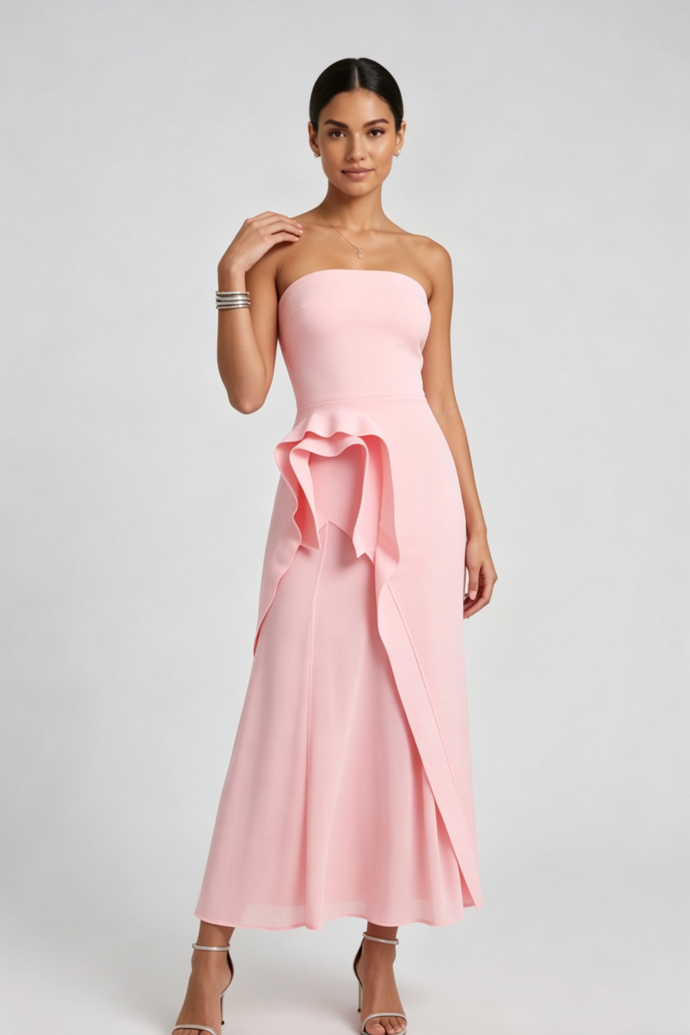 20260804171729_383_34 LIGHT PINK A-LINE DRESS STRUCTURED BODICE FLARED SKIRT