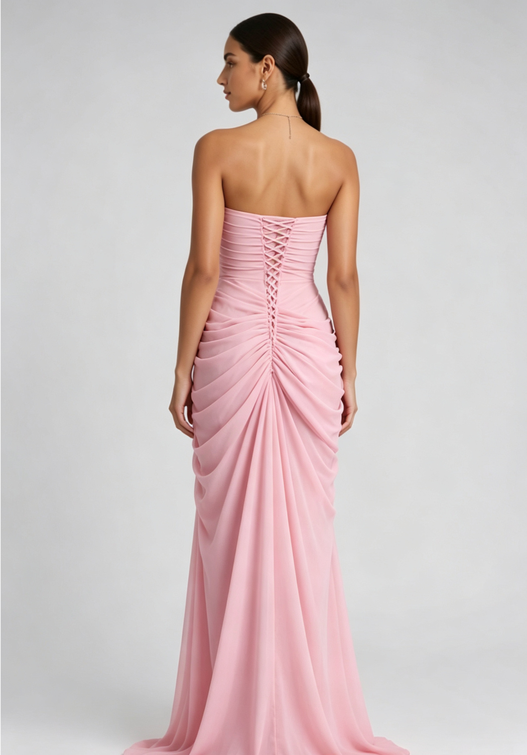 20260804171850_384_34 PASTEL PINK ASYMMETRIC DRAPE COLUMN EVENING GOWN