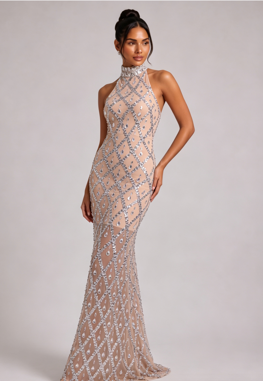 20260805163625_400_34 SILVER CRYSTAL HALTER GOWN, FLOOR-LENGTH EVENING DRESS