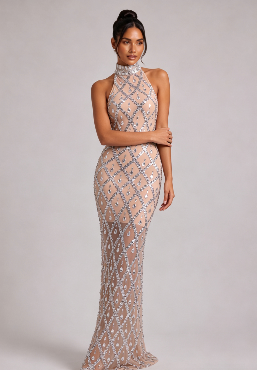 20260805163625_401_34 SILVER CRYSTAL HALTER GOWN, FLOOR-LENGTH EVENING DRESS