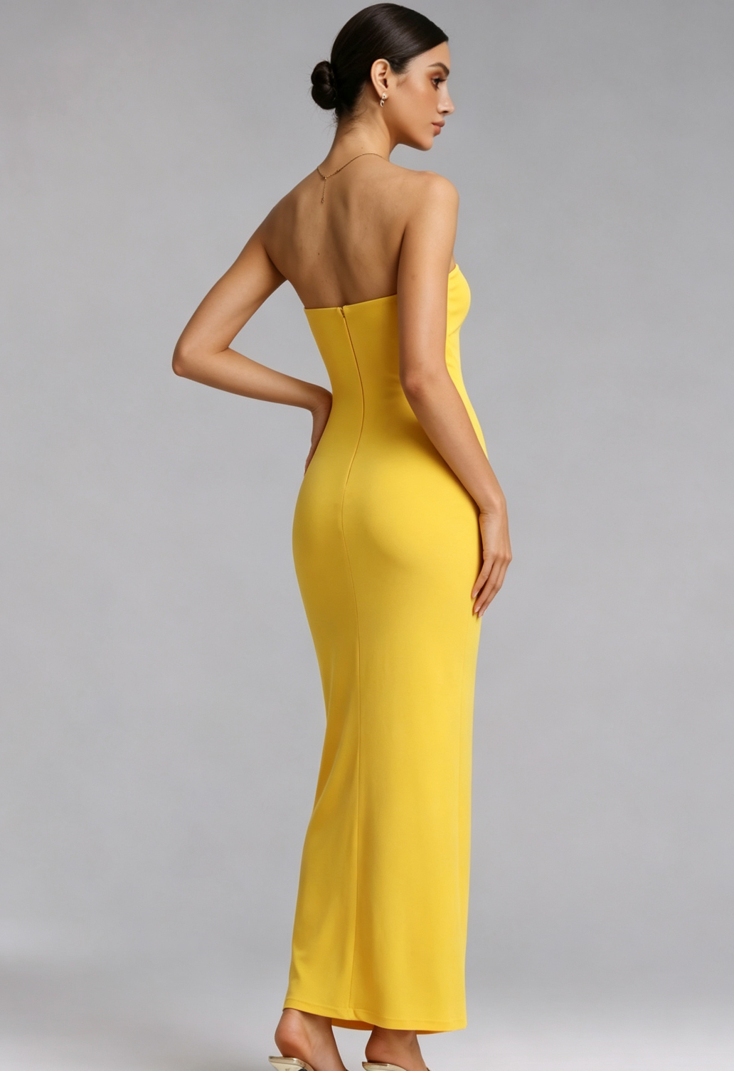 20260805164130_402_34 YELLOW STRAPLESS MAXI DRESS SIDE CUTOUT PARTY