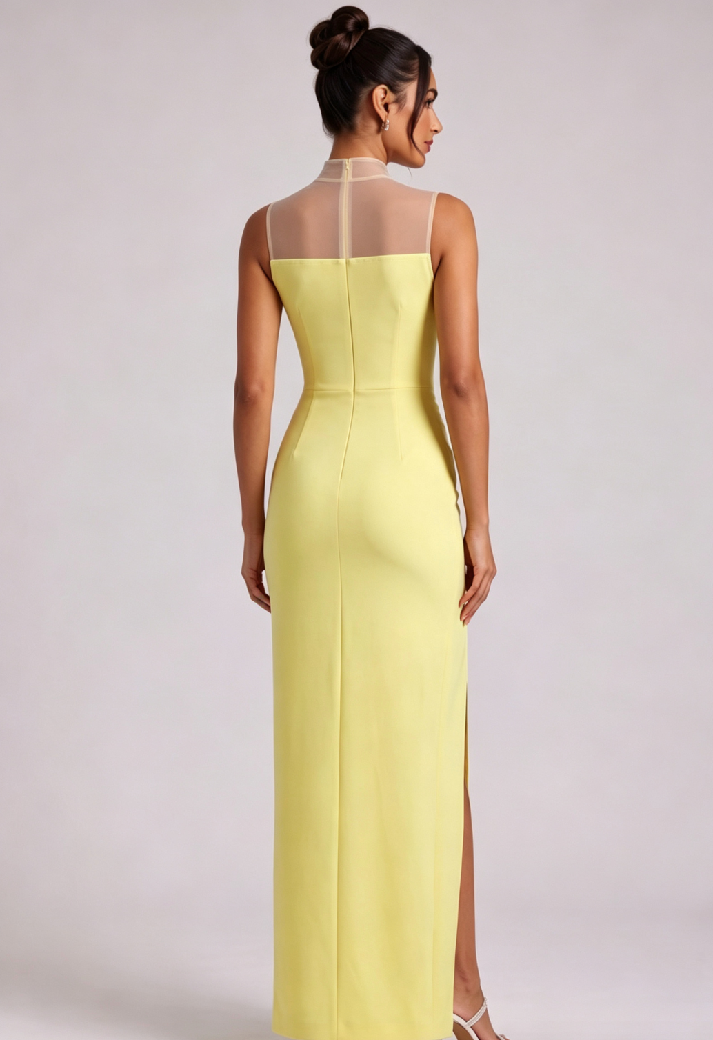 20260805164451_403_34 YELLOW BEADED NECKLINE MAXI DRESS FOR EVENTS