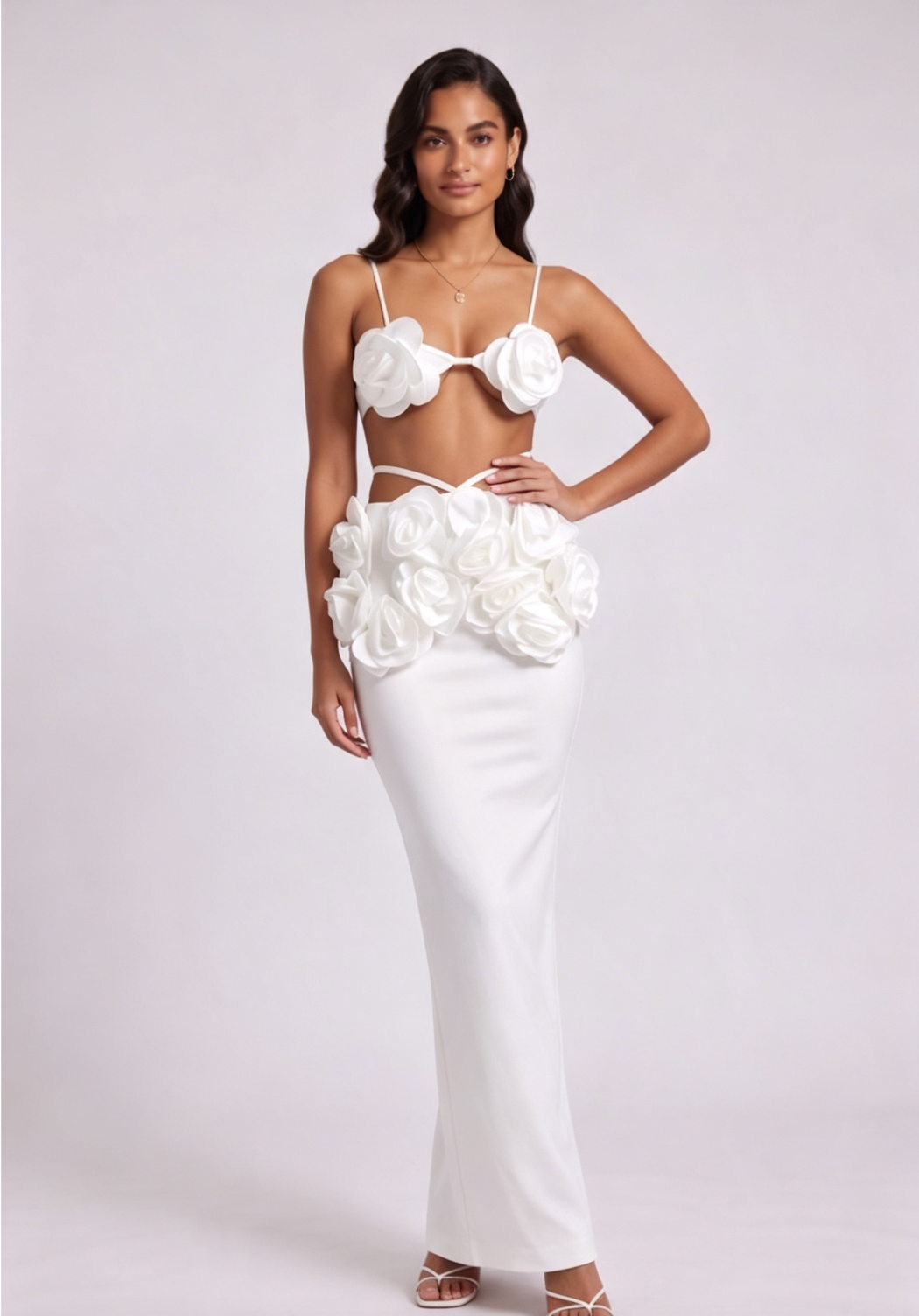 20260806160953_416_34 WHITE FITTED COLUMN TWO-PIECE SET | CREPE SATIN BRALETTE MAXI SKIRT