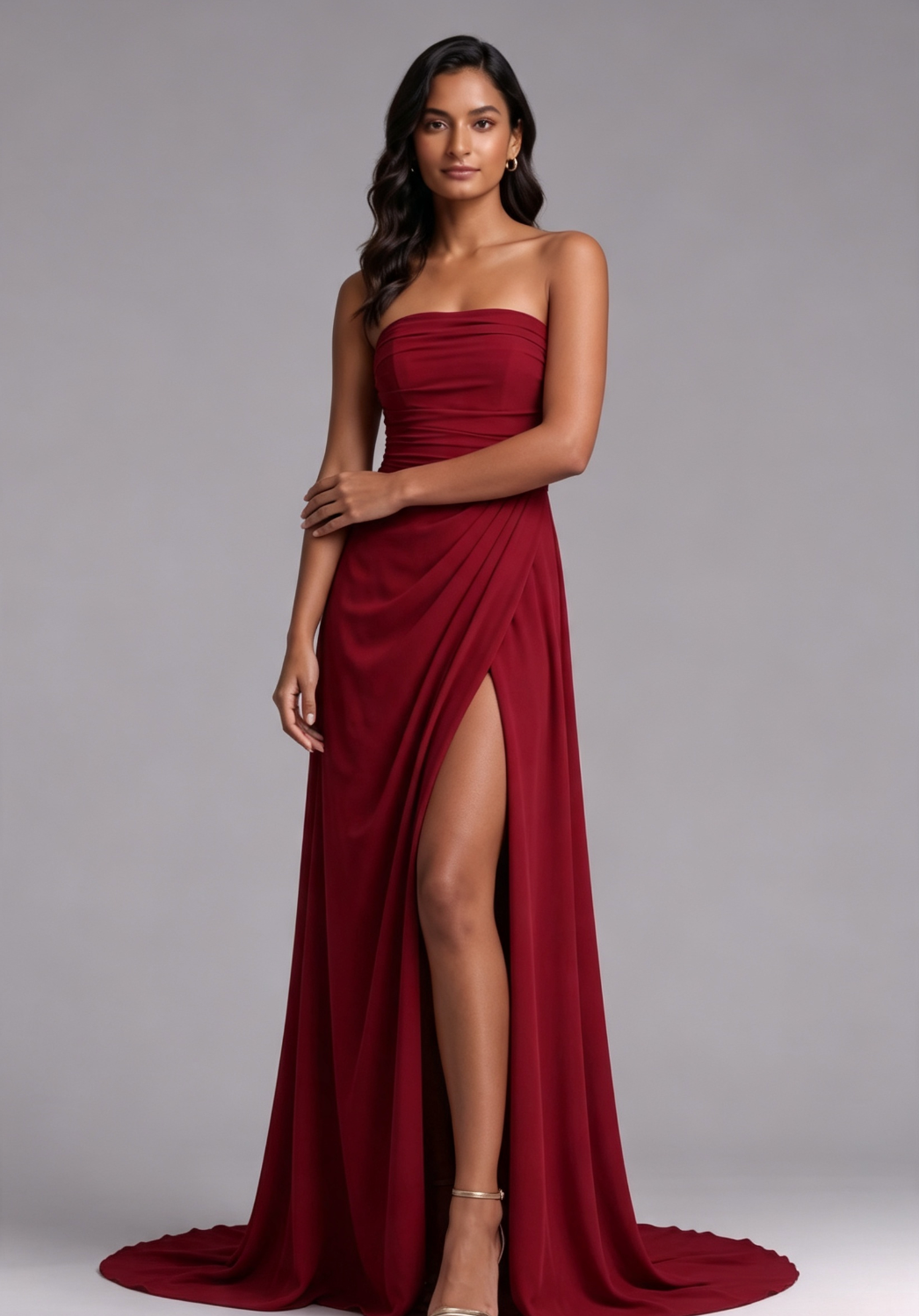 20260806161300_418_34 DEEP RED DRAPED COLUMN GOWN HIGH SLIT EVENING