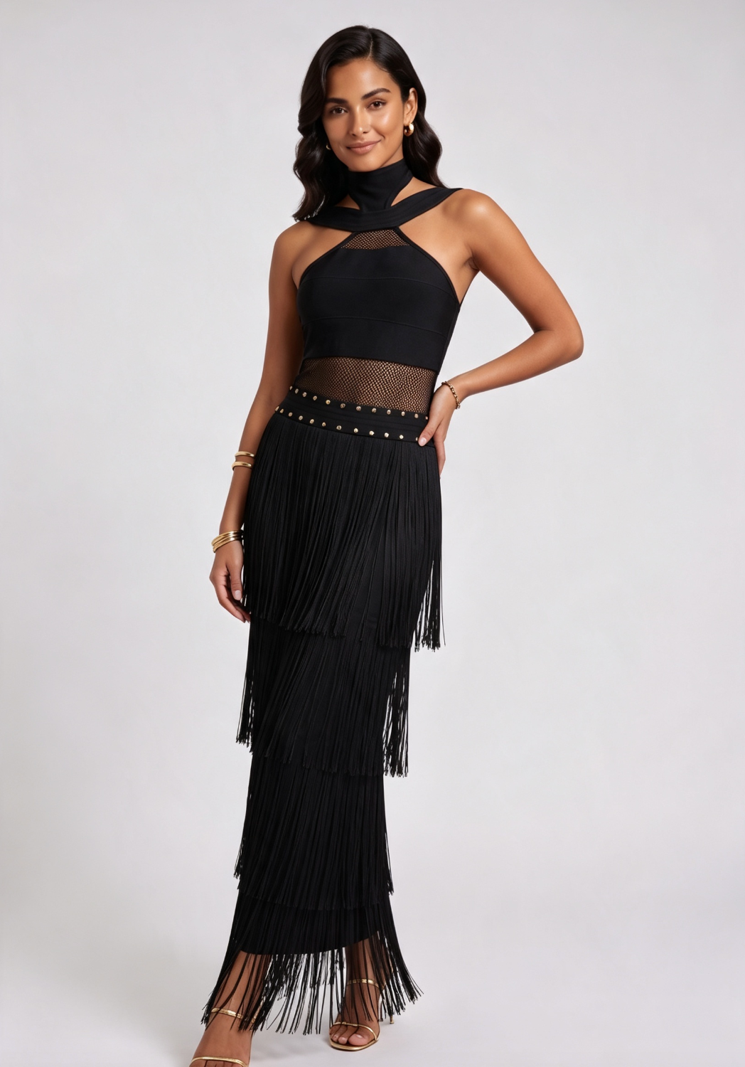 20260806161842_420_34 BLACK BANDAGE KNIT COLUMN DRESS FOR EVENING