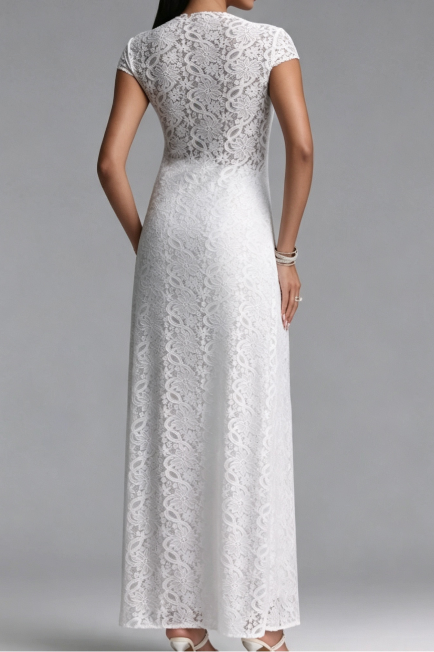 WHITE LACE SLIM-FIT MAXI TUNIC & WIDE-LEG PANTS SET